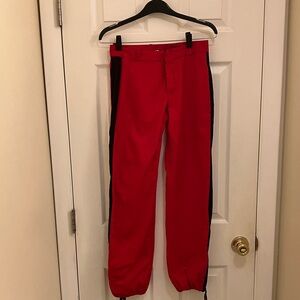 Women's Red Pants with Black Mesh Insets - Eye-Catching Style